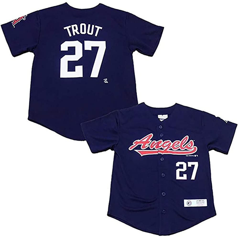 Custom Men Los Angeles Angels Navy Blue 27 Mike Trout Player Fashion MLB Jersey